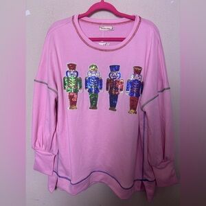 NWT Southern Stitch Pink Sequin Nutcracker Oversized Holiday Sweatshirt L